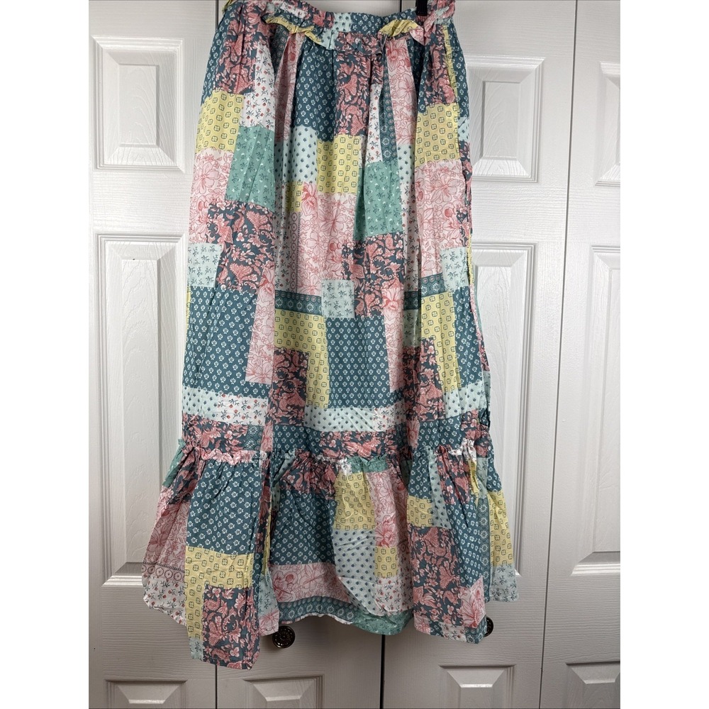 Simply Southern Ophelia Green Floral Cotton Tiered Maxi Skirt Pockets L BOHO NWT